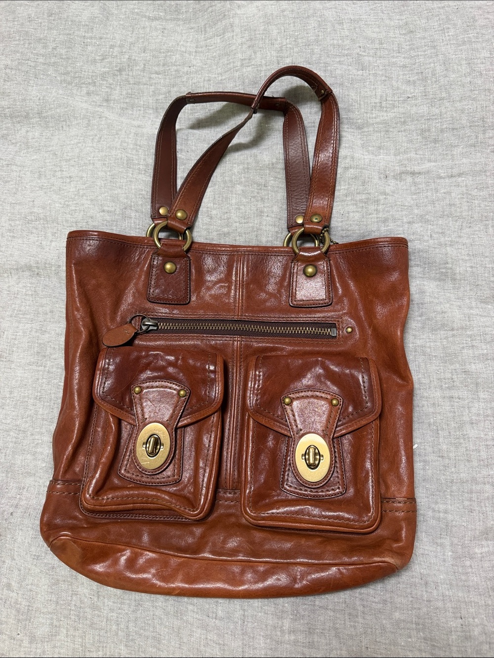 Coach Brown Leather Double-Pocket Tote Bag